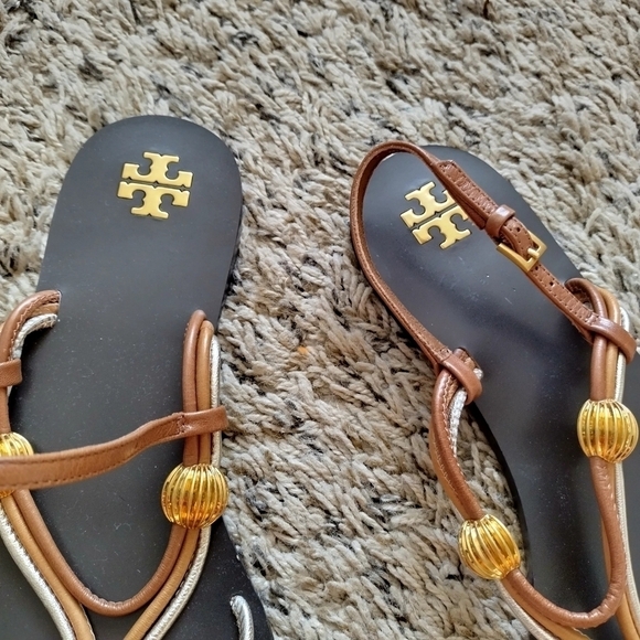 Tory Burch CAPRI MULTI STRAP SANDAL MOCHA TOASTED BARK GOLD sz 9 - Picture 3 of 7